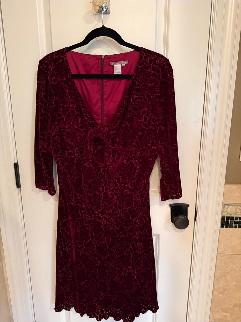 Velvet Tie-Neck Midi Dress in Wine - vintage Isabella Bird -2001